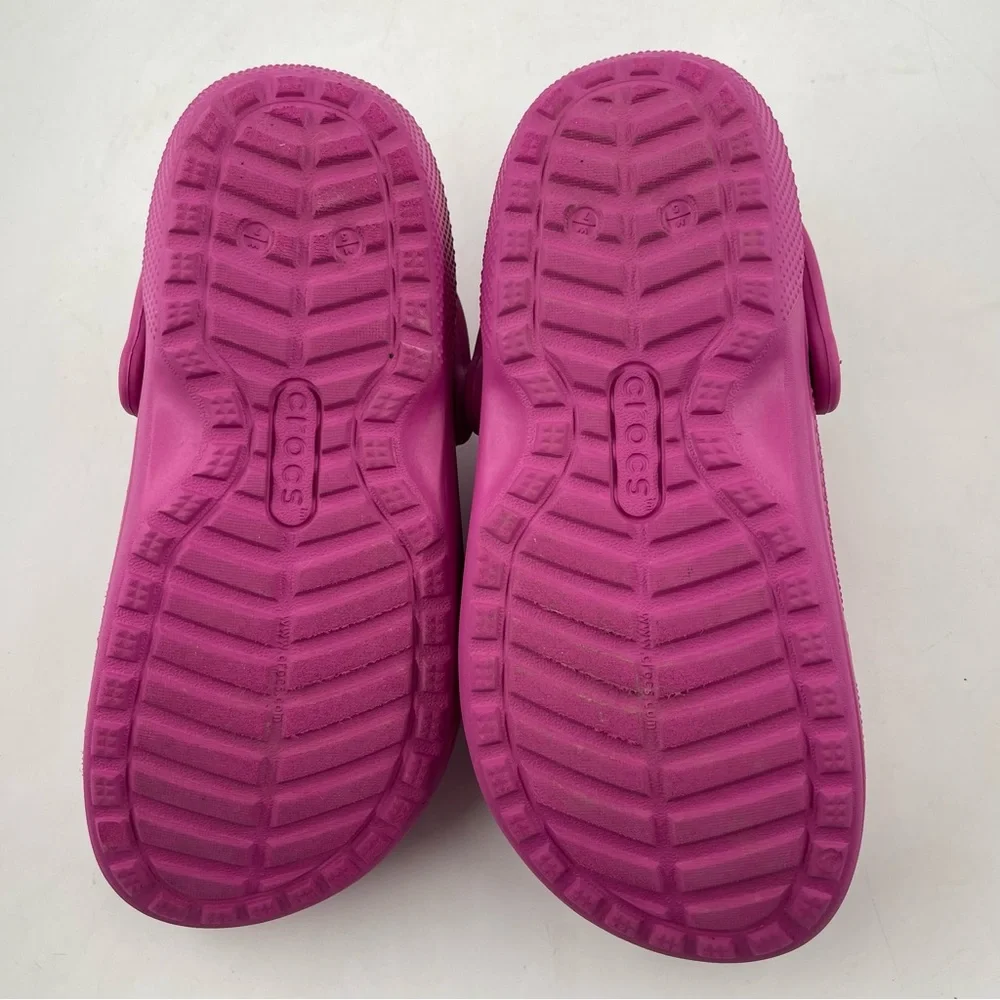 👞 Crocs Unisex Adults Classic Fuchsia Faux Fur Lined Clogs Mules -Size W/7 | M/5